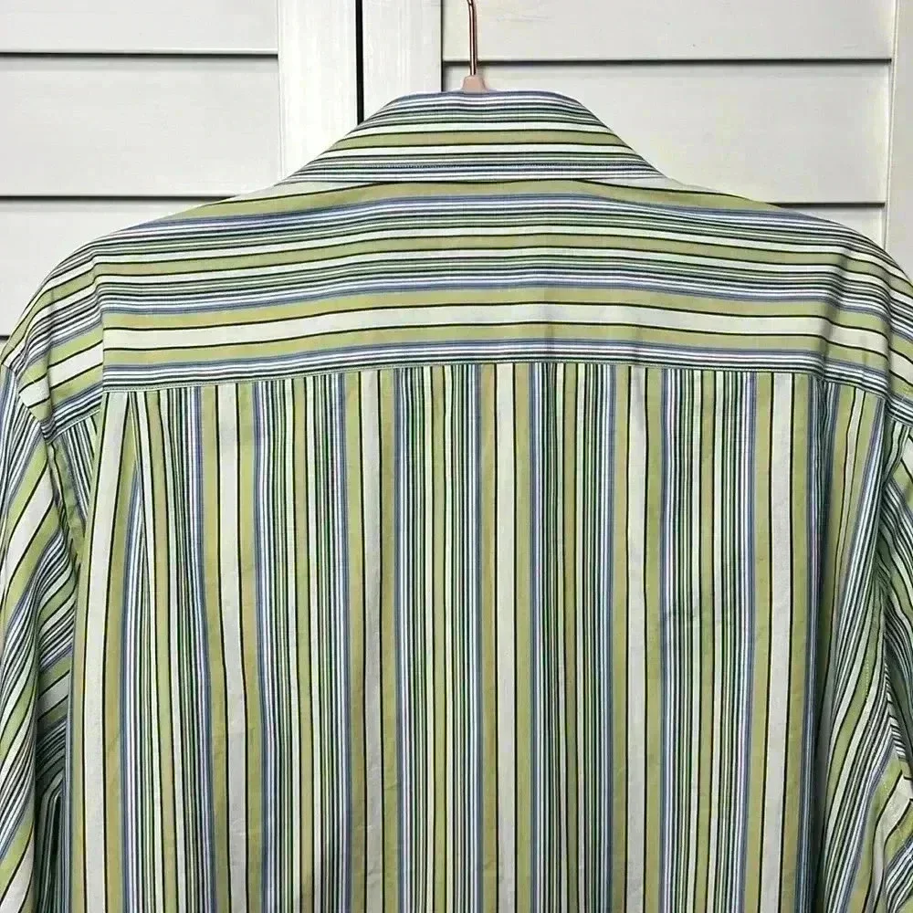 Banana Republic Long Sleeve Striped Button Down Shirt Size L Green, Blue & White